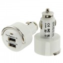 Apple iPhone iPad iPod Samsung 2xUSB Biloplader med Udtrækshåndtag HVID