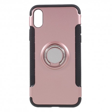Apple iPhone X Hybird/ TPU Cover Med 360 Grader Telefon Holder Ring Roseguld