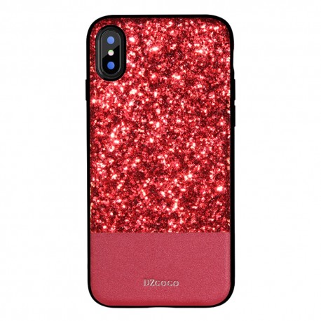 iPhone X DZGOGO Hybrid/TPU Skinnende PU Læder Cover Rød