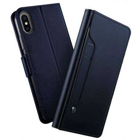 iPhone XS Læder Etui med Kortholder - Mørk blå