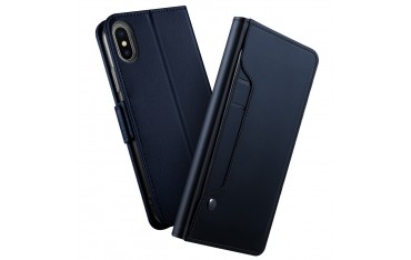 iPhone XS Læder Etui med Kortholder - Mørkeblå