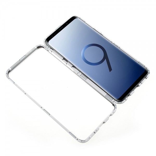 Samsung Galaxy S9 Glas Cover med Magnetisk Ramme - Sølv