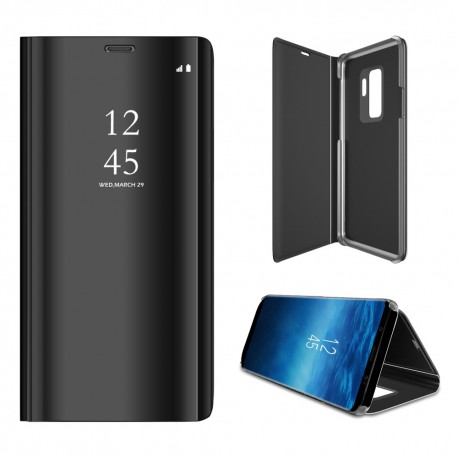 Samsung Galaxy S9+ Læder Cover med Glas Surface - Sort