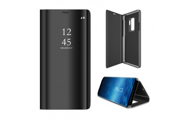Samsung Galaxy S9+ Læder Cover med Glas Surface - Sort