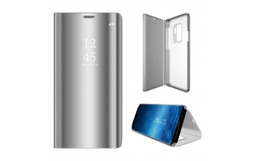 Samsung Galaxy S9+ Læder Cover med Glas Surface - Sølv