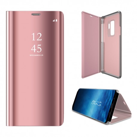 Samsung Galaxy S9+ Læder Cover med Glas Surface - Lyserød