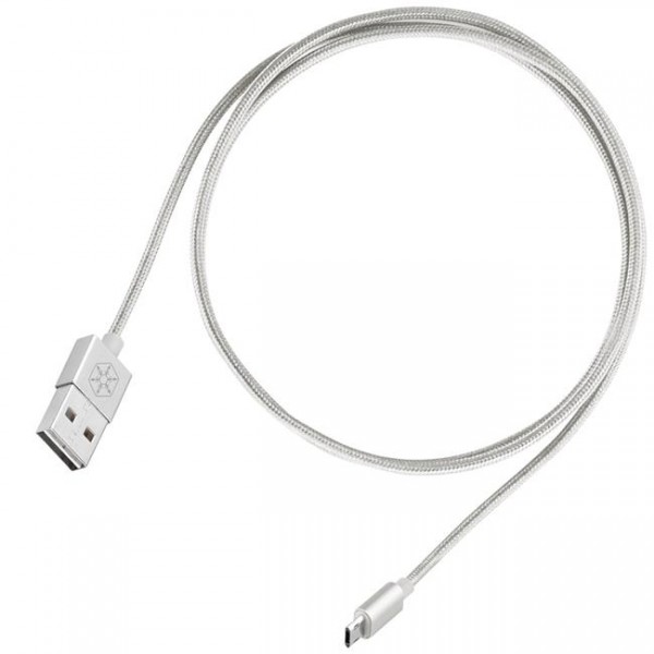 SILVERCREST Micro USB Datakabel 1 M - NYLON BRAIDED - Sølv