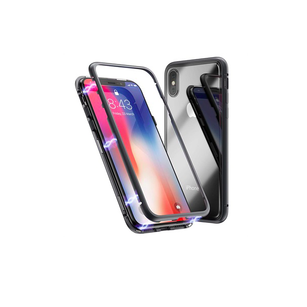 iPhone X / XS Magnetisk Cover med Beskyttelsesglas til Bagsiden - Sort