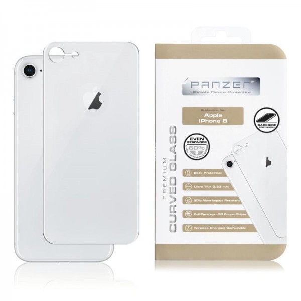 iPhone 8 PANZER Curved Silicate Glass - Beskyttelsesglas til Bagsiden - Silver
