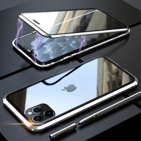 iPhone 11 PRO LUPHIE Magnetisk Cover med Beskyttelsesglas til Bagsiden - Sølv