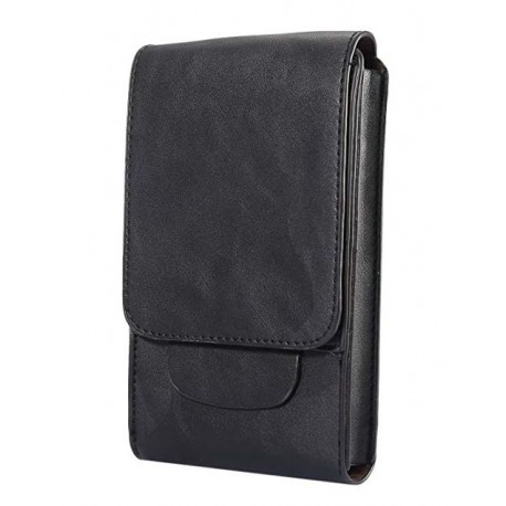 DOBBELT Læder Etui med Bæltholder for Stor Mobiltelefoner -  Sort