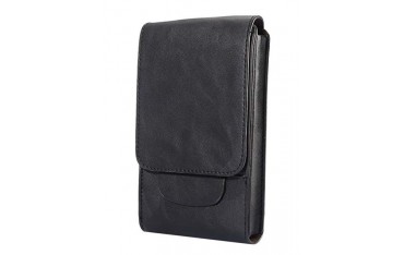 DOBBELT Læder Etui med Bæltholder til Smartphones - Sort