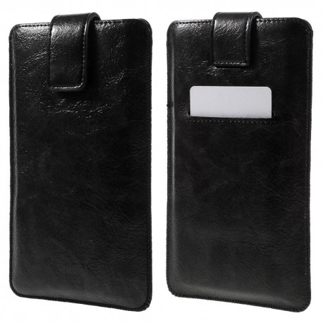Universal Smartphone PU Læder Sleeve med Kort Lomme - XXL - Sort