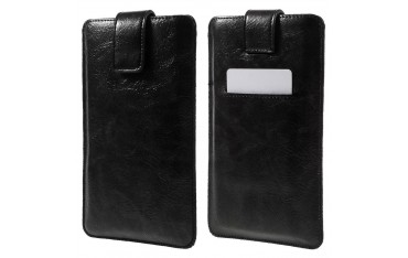 Universal Smartphone PU Læder Sleeve med Kort Lomme - XXL - Sort
