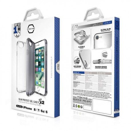 ITSKINS Antishock Gel Case Cover til iPhone 6 / 6s / 7 / 8 -  2 styk, Gennemsigtig og Grå