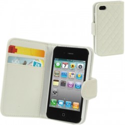 Læder cover/etui/ med kredit kort lomme til iPhone 4 / 4S (Hvid)
