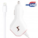 Biloplader med 8 PIN Lightning + USB-A STIK / Hvid