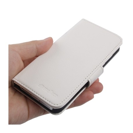 Melkco Litchi Texture Luxury Handmade Leather Case with Credit Card Slot for iPhone 5 & 5S (Hvid)