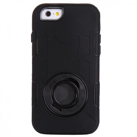Shockproof Touch LCD + Silicone + Hård Plastik Etui med Ring Holder til iPhone 6 (Sort)