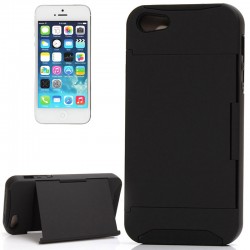 Silicone + Plastic Kombination Etui med Holder til iPhone 5 (Sort)