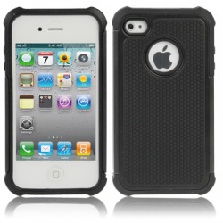 Shock Proof Dual Layer Gele Silikone Hård Plastik Cover til iPhone 4 & 4S (Sort)