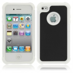 Shock Proof Dual Layer Gele Silikone Hård Plastik Cover til iPhone 4 & 4S (Hvid)