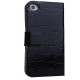 Læder Cover med Krokodille Mønstre og Kort Holder til iPhone 4 / 4S (Sort)