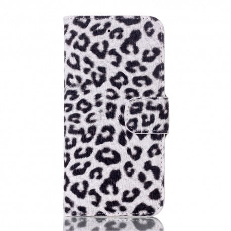 Leopard Mønstre Vandret Drejning Læder Etui med Kortholder & Bagcover til iPhone 6S / 6  (Hvid)