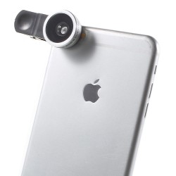 3- i -1 Fisheye Lens & Makro Linse & Bred Vinkel Linse til iPhone Samsung HTC - Sølv
