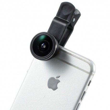 Universal Clip 185 Graders Fisheye Linse til iPhone Samsung HTC LG - Sort