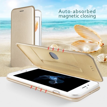 Apple iPhone 7 Magnetisk Læder Cover Guld