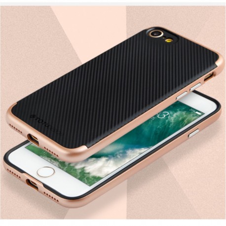 Apple iPhone 7 TOTU Carbon Fiber PC + TPU Hybrid Shell Cover Rosa Guld