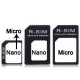 3 i 1 (Nano SIM til Micro SIM + Micro SIM til Standard SIM + SIM Extractor) Adapter Kit til iPhone 5S/5C/5/4S/4/3GS/3G 