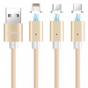 POFAN P13 Magnetisk USB Datakabel LED 8 Pin + Micro USB + Type-C til iPhone iPad Samsung m.fl. Guld
