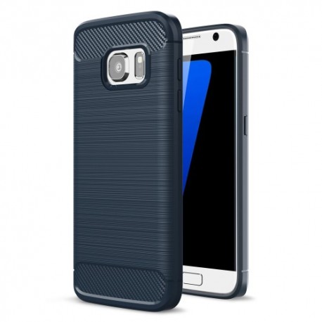 Samsung Galaxy S7 SM-G930 Carbon Fibre Brushed Plastik Cover Mørke Blå