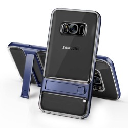 Samsung Galaxy S8 SM-G950 ELEGANCE Klar Plastik Mønstre Cover med Støtteholder Mørkablå