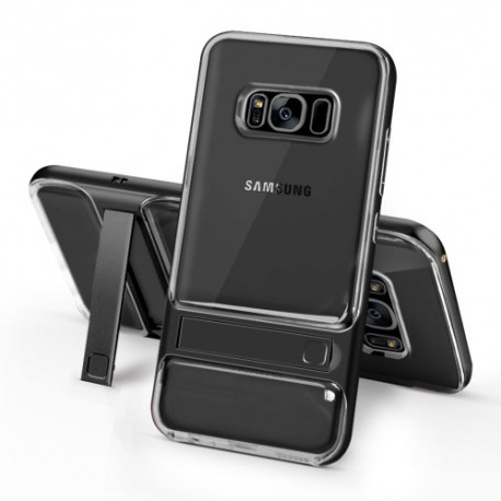 Samsung Galaxy S8 SM-G950 ELEGANCE Klar Plastik Mønstre Cover med Støtteholder Sort